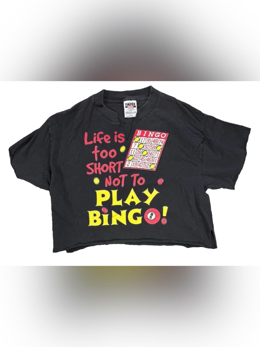 Vintage Life is Too Short not to Play Bingo T Shirt Women's Large Black Cropped